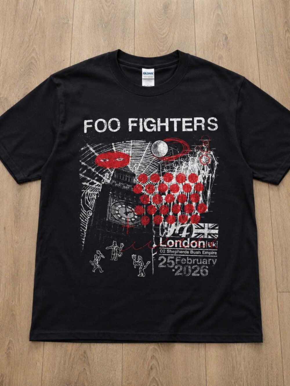 Vintage London UK Concert Tour Graphic Tee Black Short Sleeve T-Shirt
